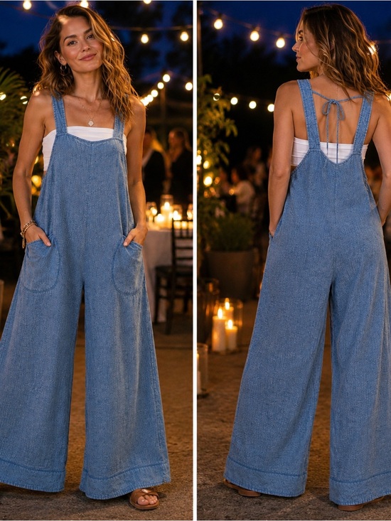 Zenana Outfitters Pants - 🆕 FREE Cami w/Gauze Washed Wide Leg Overalls Dusty Blue Pocketed Jumpsuit
